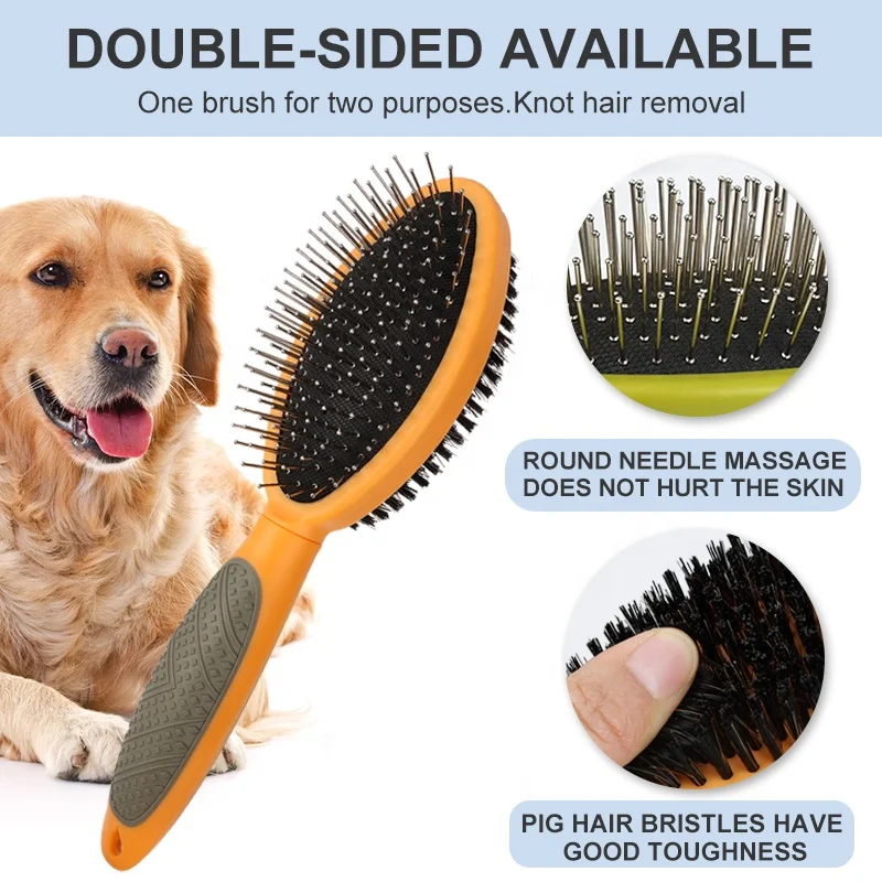 Factory Wholesale Custom Logo Double Sided Cat Massage Hair Brush Dog Pet Pin Grooming Brush