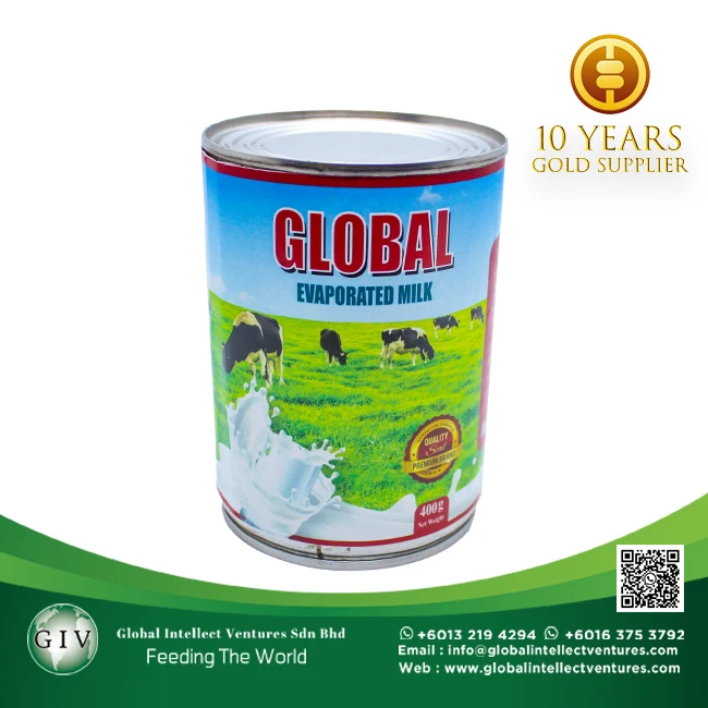 GLOBAL Evaporated milk with 2% protein for Coffee/Tea and Baking High quality products from Malaysia 390g,500g,1kg.