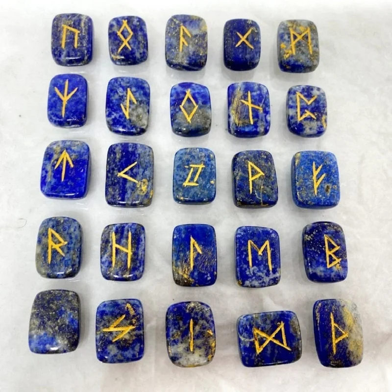 Wholesale Lapis Lazuli Runes Crystal Rune Stones Set Viking Elder futhark Divination Runic Symbols : Lapis Lazuli Rune Set