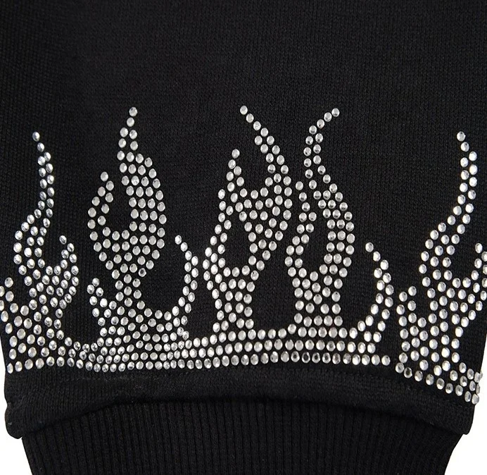 New 2021 Hot Selling Custom skull rhinestone heat transfer hoodie sweatshirt custom rhinestone fashion clothing