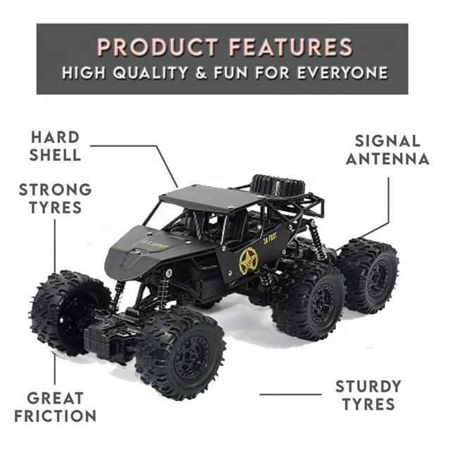 
Amazon Top Selling 2.4MHz Alloy Drift Stunt RC 6x6 Rock Crawler Remote Control RC 4WD Car 