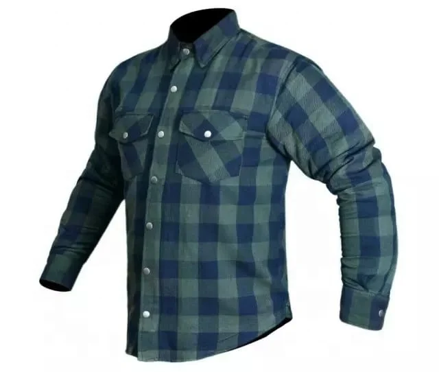 Aramid Flannel Shirt Motorcycle Long Sleeve Flannel Checks with Kevlar Protection add your custom logo