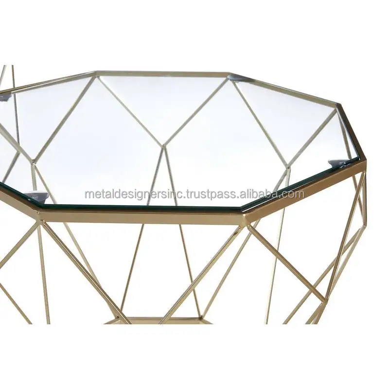 S/2 Nest Tables in Clear Tempered Glass Champagne Metal home decor furniture for living room Furniture Simple & Attractive Table