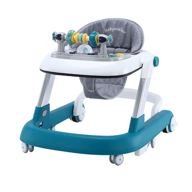 Baby Walker with Push Bar Foldable Plastic Frame Music Feature for Kids Aged 0-3 Years for Learning walk