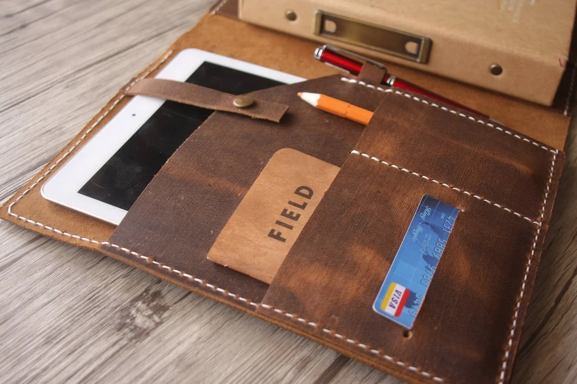 A4 Document Carrying Leather Portfolio, Travel Business File Holder Leather Folder For Travel Document Holder