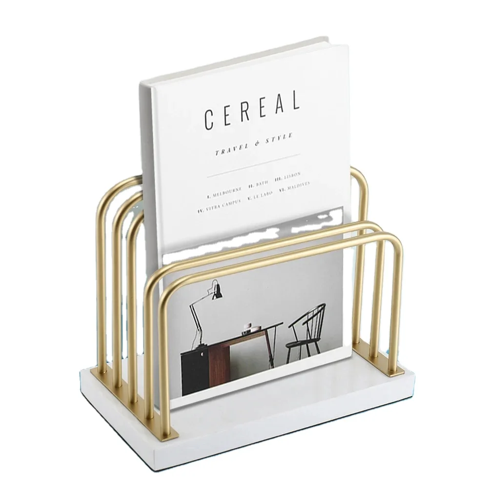Golden Marble Magazine Organizer Metal File Holder for Desk Use Genre Magazine Organizers