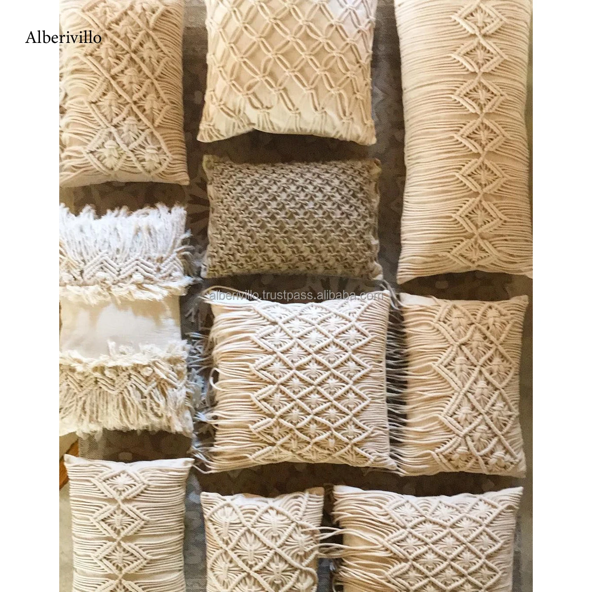 Affordable Custom Geometric Design Pattern Solid Pillow Cover Cotton Macrame Pillow Cushion Cover for Bedroom from India