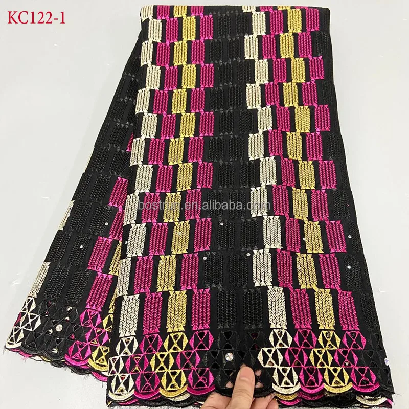 KC122 wholesale 2024 lafaya fabric with crystal stoneswiss voile lace african dresses nigerian lace sewing material
