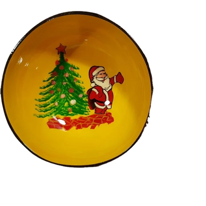 Экологичная чаша из кокосового лака Красивая цветная чаша с милыми узорами ручная работа Кокосовая чаша лак Ханой Вьетнам