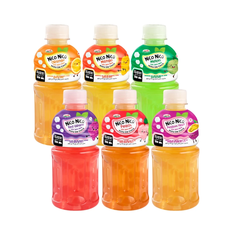 Nico nata de coco с фруктовым соком напиток 320 мл ПЭТ бутилированный сок кокосовым Желе от производителя напитков ISO GMP