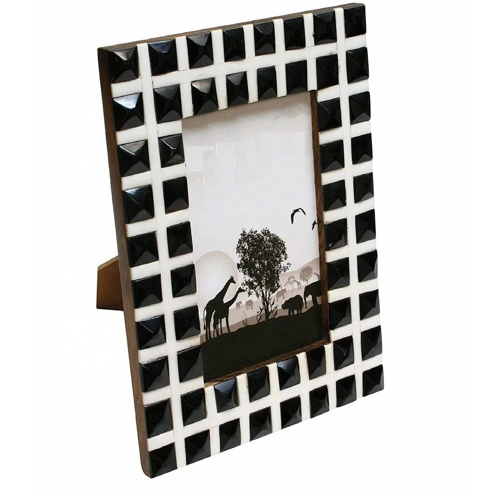 Hot Selling Glass Bead Black With White Dots Picture Photo Frame with MOP Work Table Top Desk Photo Frame Decorative Photo Frame