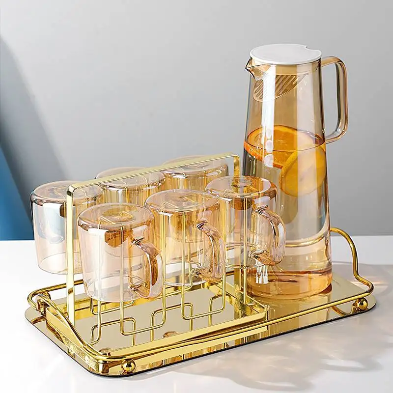Nordic-Style Minimalist Living Room Tea Cup Set Household Hospitality Heat-Resistant Glass Mug Cold Water Kettle for Tea Coffee