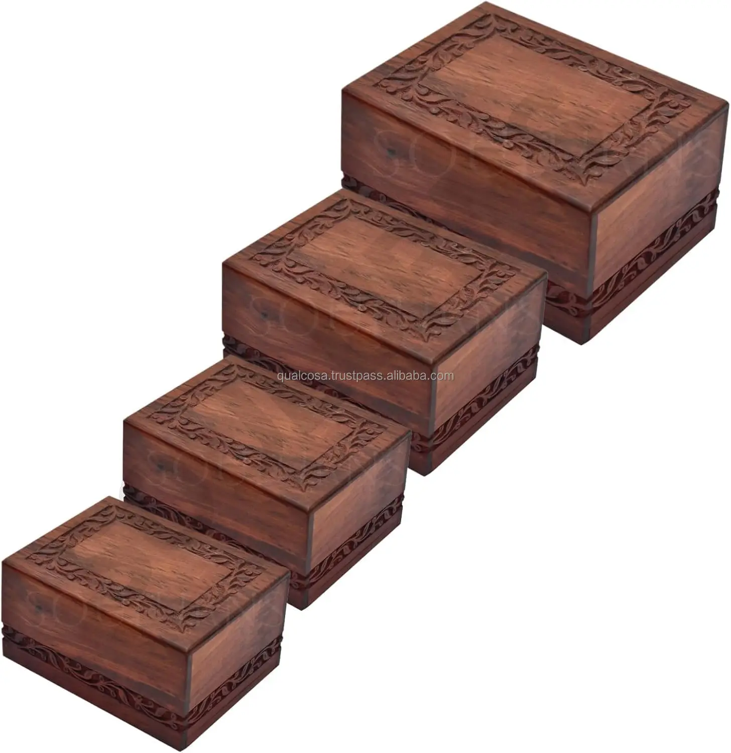 Set of 3 Border Engraved Rosewood Cremation Urns for Human Ashes & Pets Nested Packing Fits Funeral Cremation And Pet Cremations