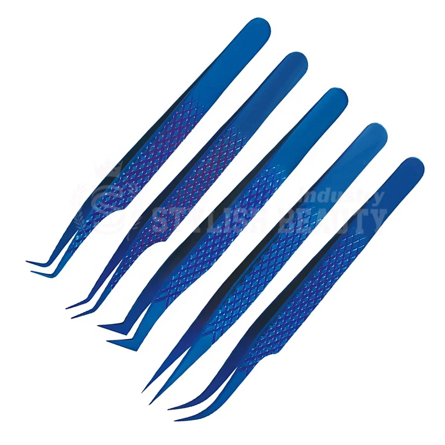 Wholesale High Quality Diamond Grip Eyelash Tweezers Custom Logo Accessories Tool Hand Tested Eyelash Extension Tweezers