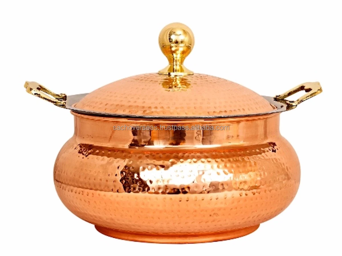 Topseller Indian Handcrafted Copper Chafing Dish with Fuel Gel Stand and Lid Holder