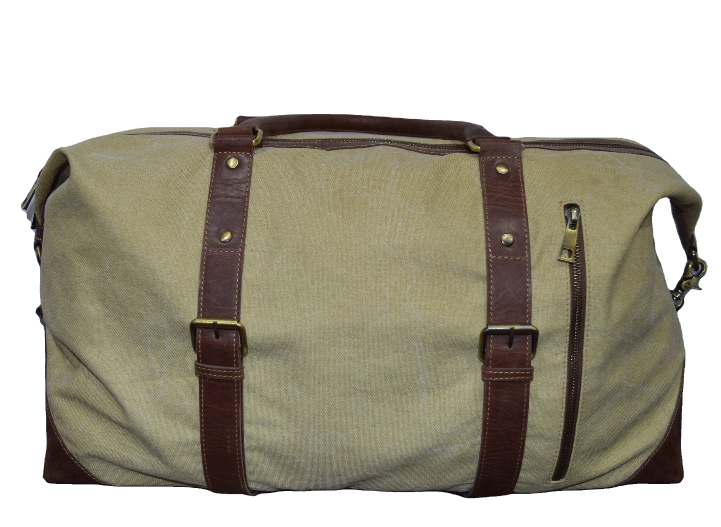 
High Quality Canvas Genuine Leather Weekender Overnight Bag Travel Duffel Bag 