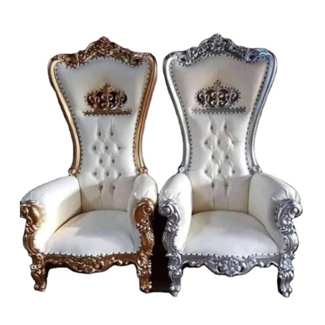 Premium Luxury Wooden King Chairs Gold and Silver Throne Chairs Direct Factory For Hotel Wedding and Event Furniture
