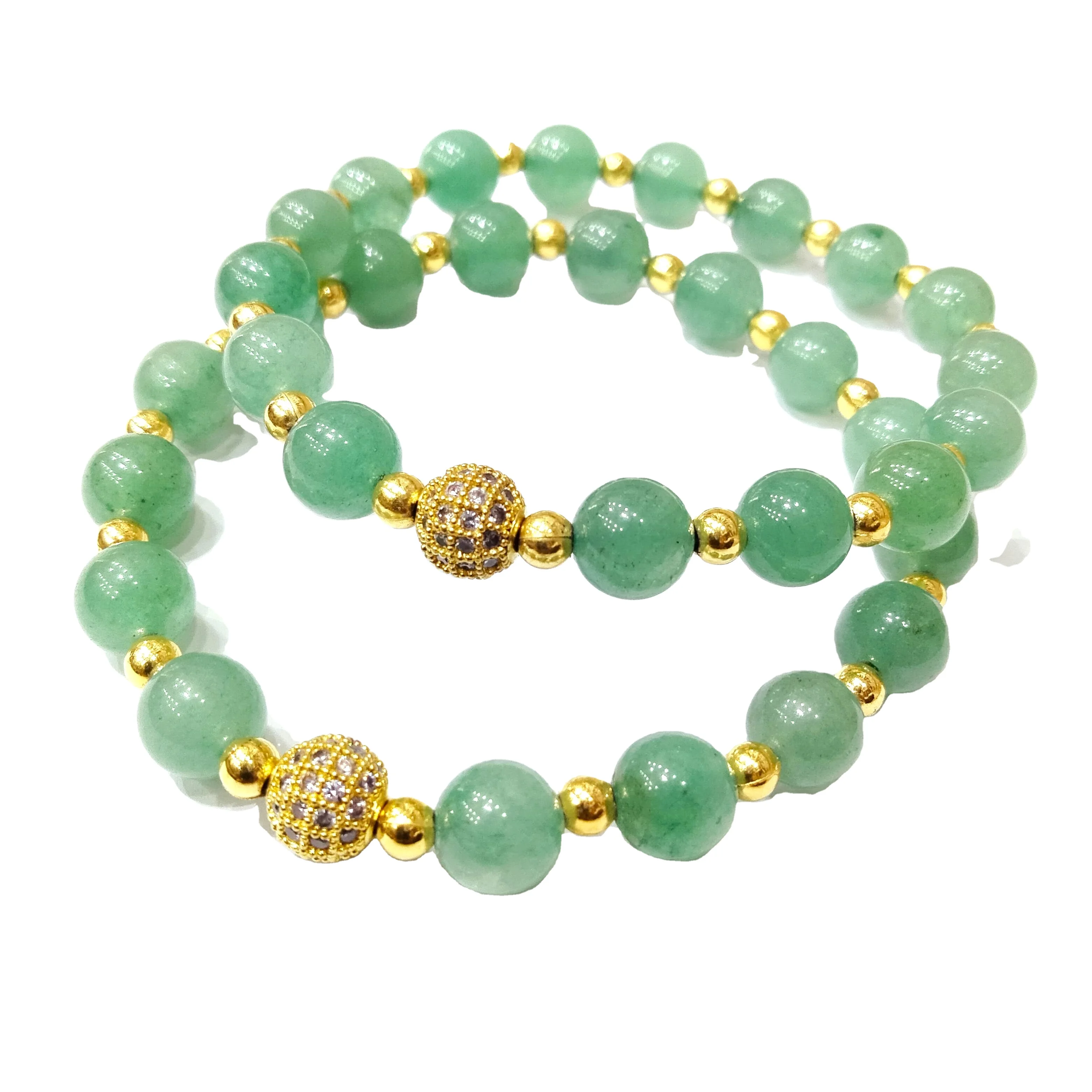 Gemstone Green Aventurine  Round beads With Golden Ball  Natural Stone  From Amayra Crystals Exports Wholesale From India