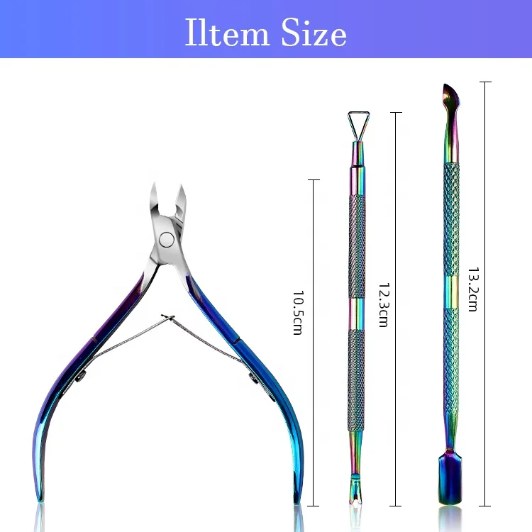 Customized Private Label Black Titanium Manicure Stainless Steel Cuticle Nipper Cuticle Pusher With Nail Polish Scrapper