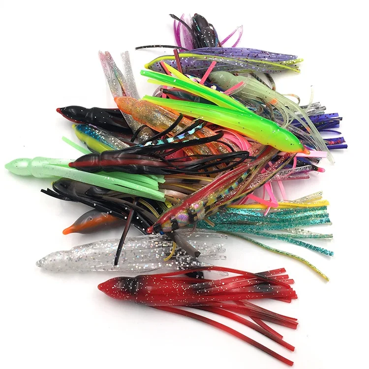 Weiyu OEM swivel rigged rubber squid fishing lure tuna marlin soft plastic octopus skirts fishing tackle manufacturer