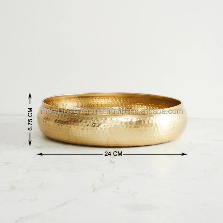 Metal Round hammered Gold serving decorative tray latest design attractive design set bowl shape trays