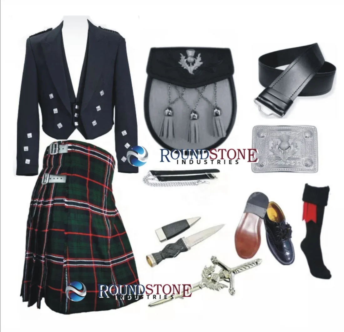 Scottish National Tartan Kilt 8 Yards Kilts Outfit+Charlie Jacket+Sporran+Kilt Belt+Fly Plaid+Brooch+Shorts+Flasher+Pins