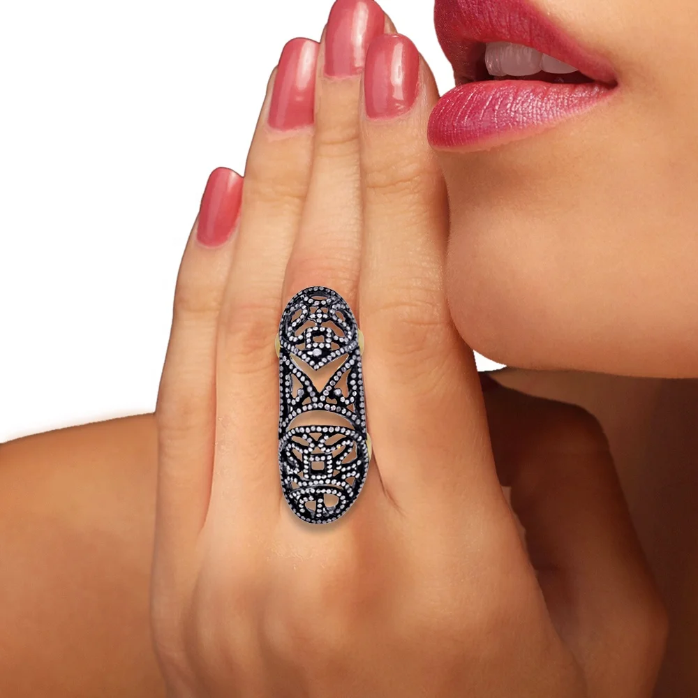 Solid 925 Silver Black Rhodium Diamond Knuckle Ring by Metarock Jewels