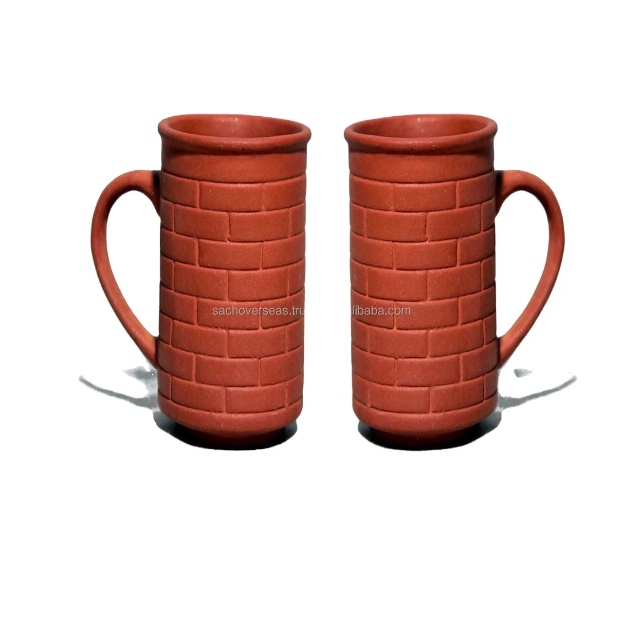 Non Toxic Reusable Brick Design Traditional Indian Brown Mitti Oval Shaped Clay Coffee Mugs For Drinking Tea Coffee Milk Juice