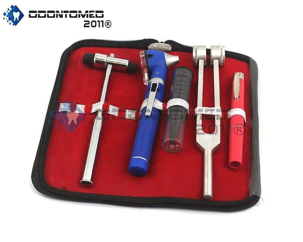 LED Fiber Optic Otoscope Tuning Fork C128 Buck Hammer Pen Light ENT Set Blue