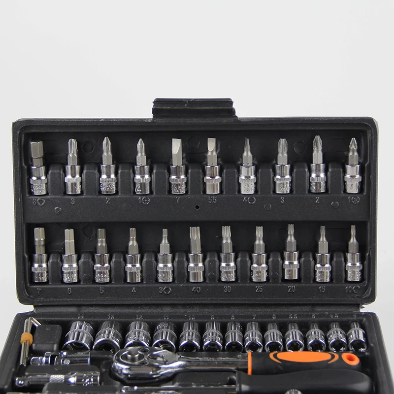YAQIYA 46PCS 1/4 3/8 1/2 Drive Socket Set Ratchet Wrench Tool Kit Auto Repair Bit Socket Set