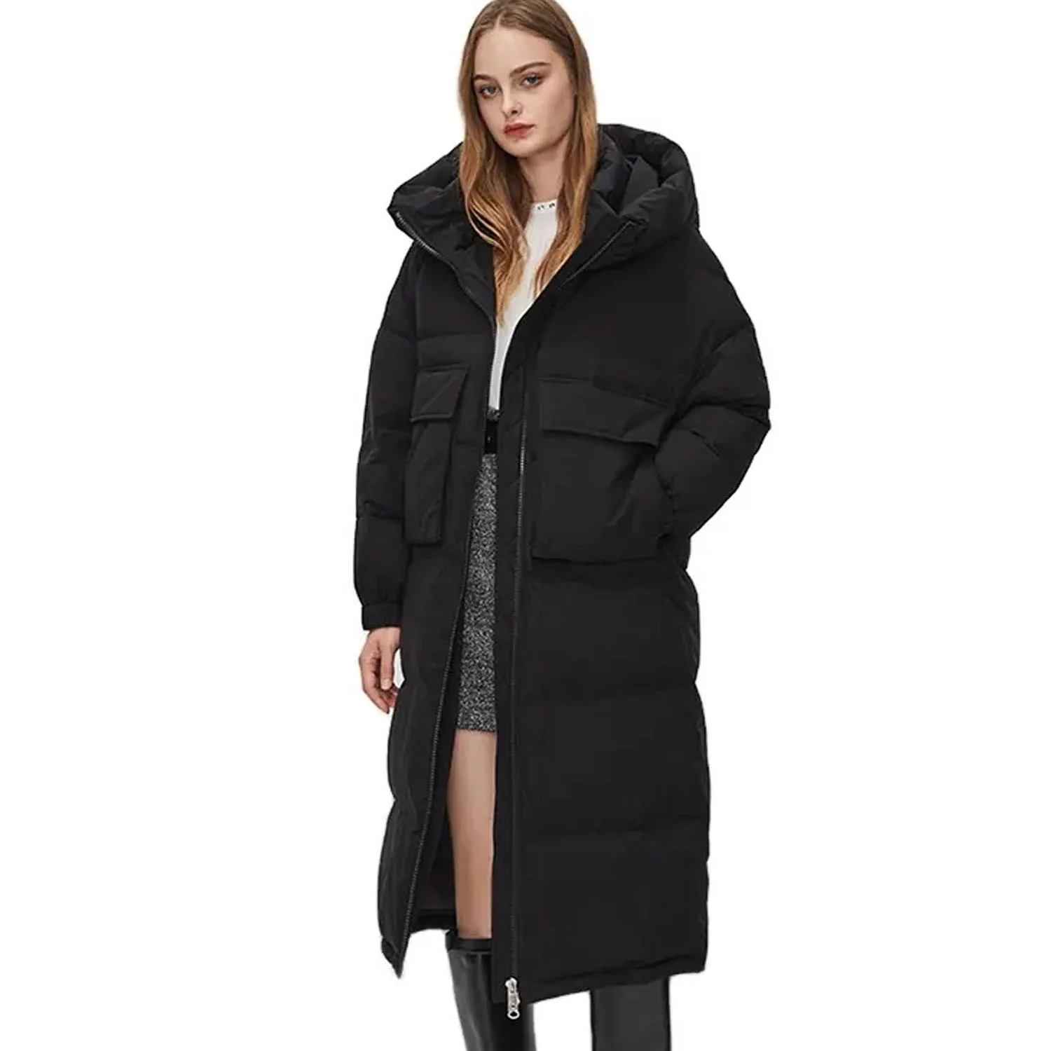 Puffer Coat Windproof Long Jacket  Lady Padded Down Coat Winter