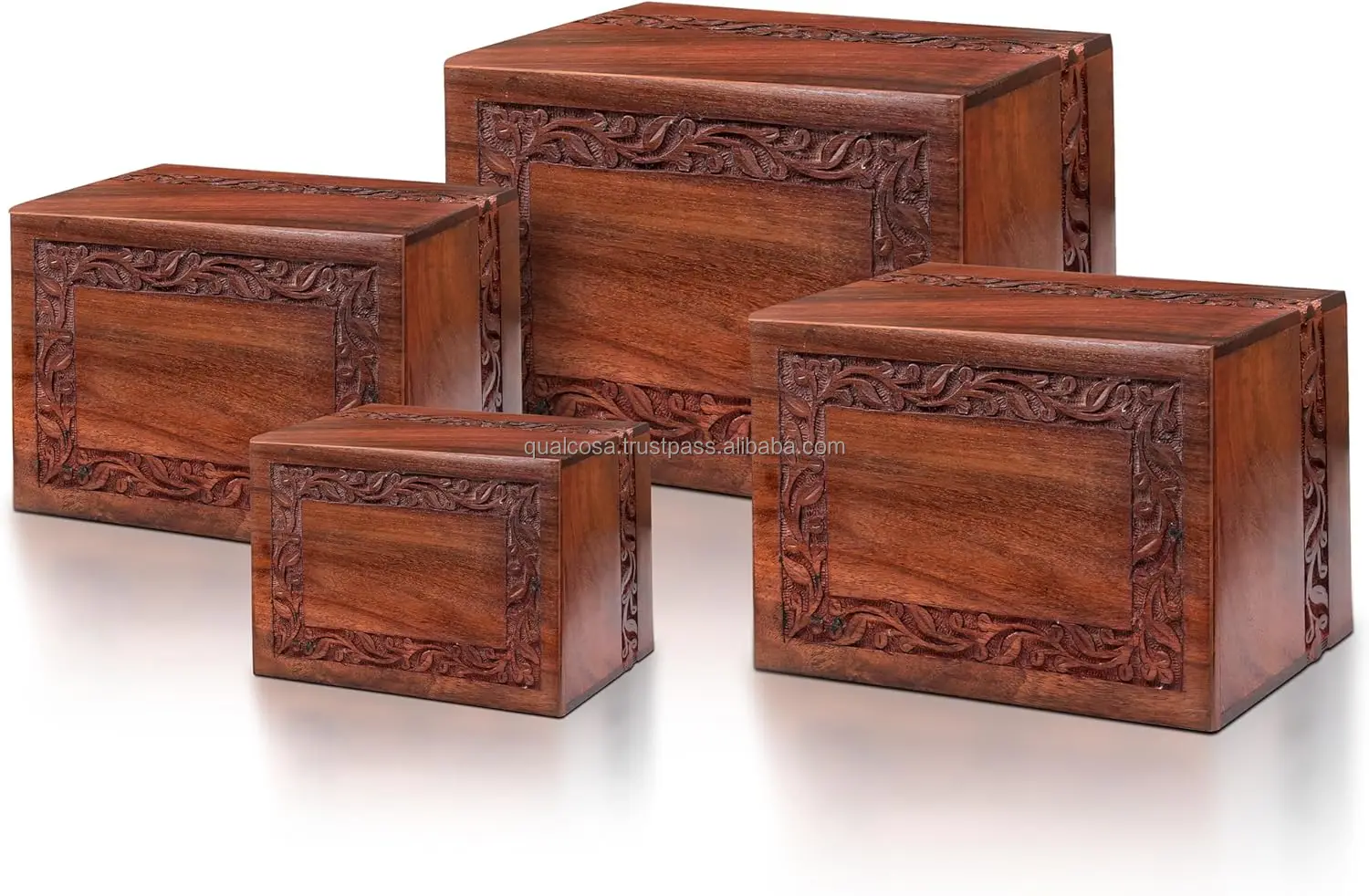 Set of 3 Border Engraved Rosewood Cremation Urns for Human Ashes & Pets Nested Packing Fits Funeral Cremation And Pet Cremations