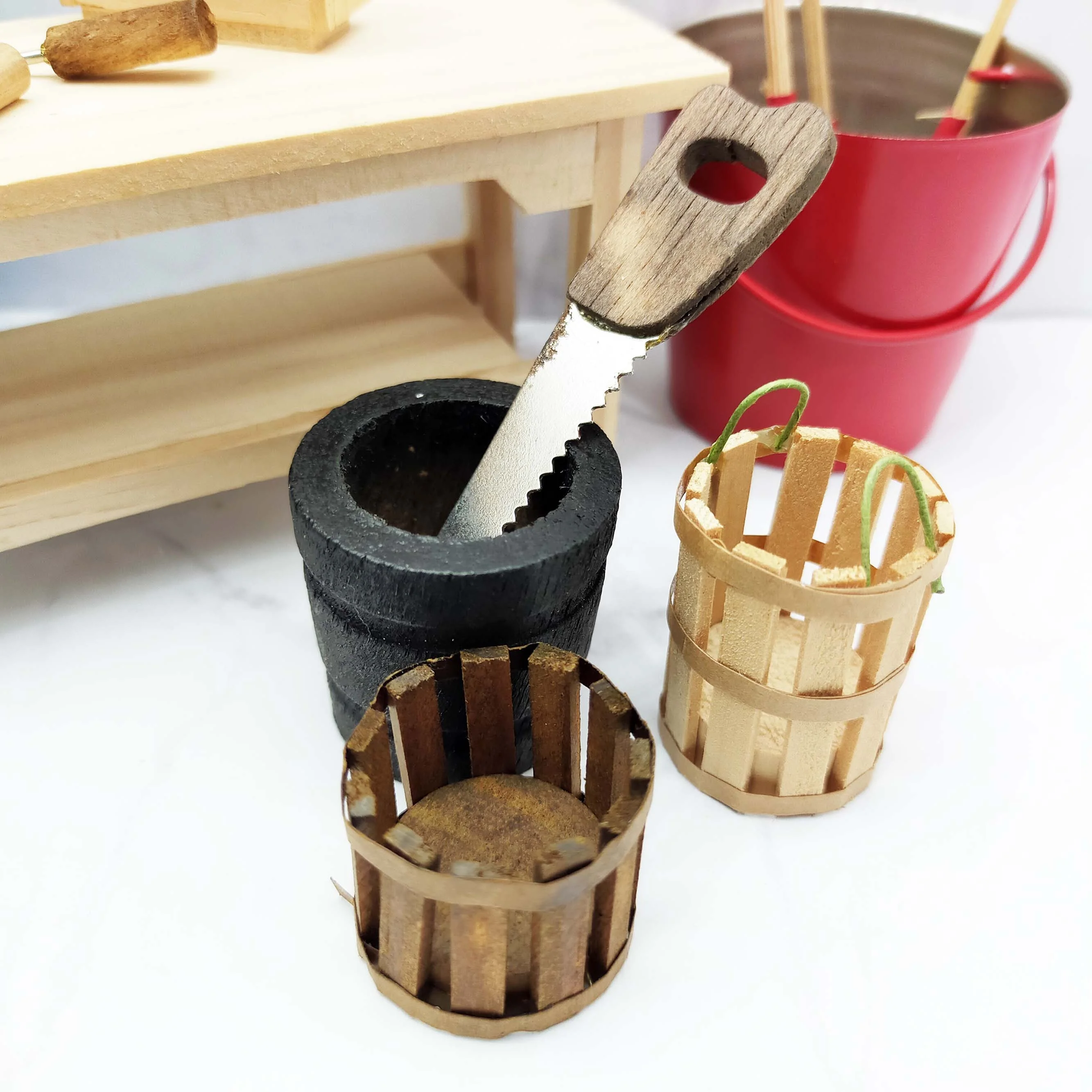 Miniature Dollhouse Scale 1:12 Tools & Buckets Set