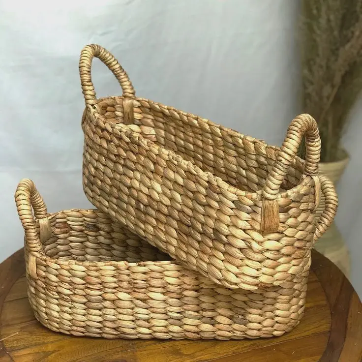 4-Compartment Wicker Serving Tray Rattan Bamboo Plastic Storage Baskets for Home Kitchen Organization & Bag Use