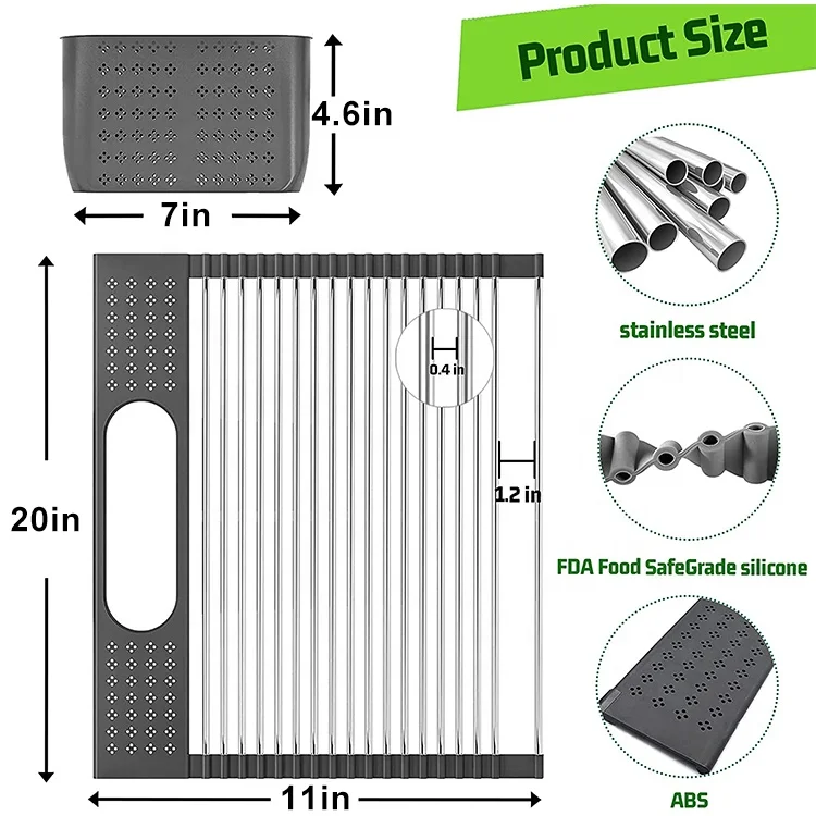 Maisons Multipurpose Dish Drying Rack for Cups Fruits Over Sink Folding Drainer Stainless Steel Dish Racks