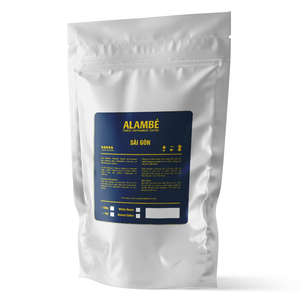 Specialty Beverage Sealing Zip Bag Arabica & Robusta Alambe Sai Gon Whole Bean Coffee 500g Exported From Vietnamese Brand
