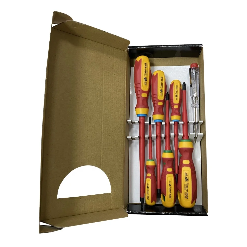 SBTools 7PCS VDE Electrical Insulated Screwdriver Set (Slim Type) With Voltage Tester
