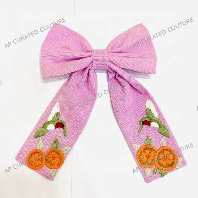 Soothing Look Fashionable Hair Accessories Alligator Tail Bows for Kids and Girls With Beaded Work On Hair Bows To Look Classy