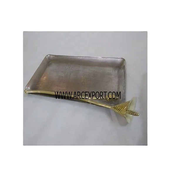 New Modern Silver Plated Bowl With Golden Lily Flowers And Leaves Designer Snacks Serving Bowl And Tray For Cafe Restaurants Use