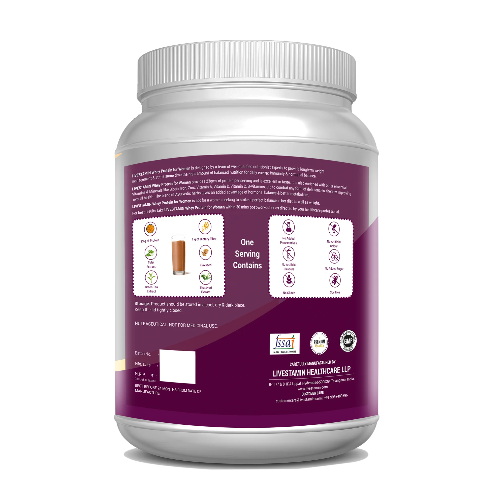 Whey Protein Powder for Women Gym Supplement Ayurvedic Herbs 21 Vitamins Minerals Omega 3 6 Digestive Enzymes 500g Chocolate GMP