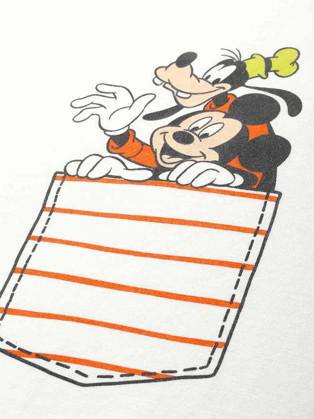 Men White Goofy & Mickey Printed Round Neck T-shirt 100% cotton