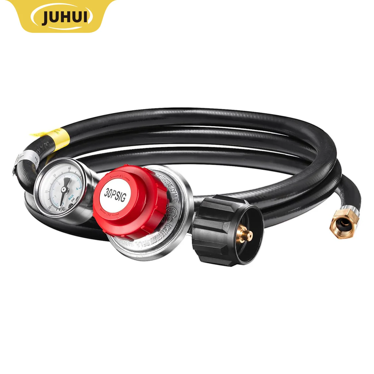 6.65FT Propane Regulator with Gauge - Adjustable 0-30PSI for Gas Burners, Smokers, and More