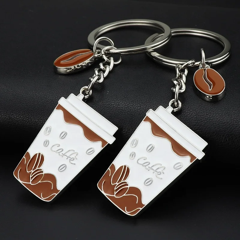 Fashion Custom Coffee Metal  Enamel  Mini Coffee bean mug  Cup Keychain