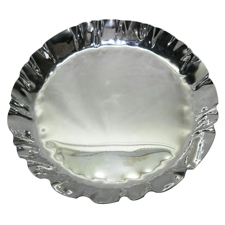 Домашняя декоративная подарочная тарелка лучшего качества стальная металлическая Салатница блюдо для фруктов с уникальным дизайном в форме морщин блестящие полированные фрукты