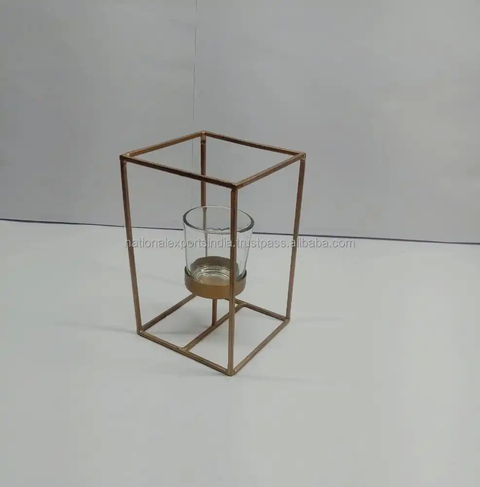 Популярный уникальный элегантный золотой подсвечник из стекла с металлической подставкой