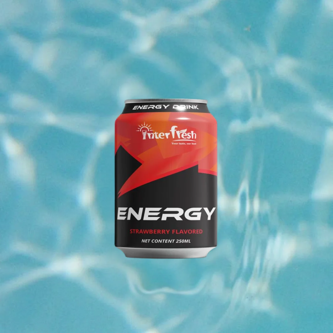 Canned (canned) pure sweet and sour Caffeine Carbonate energy drink from the manufacturer Interfresh