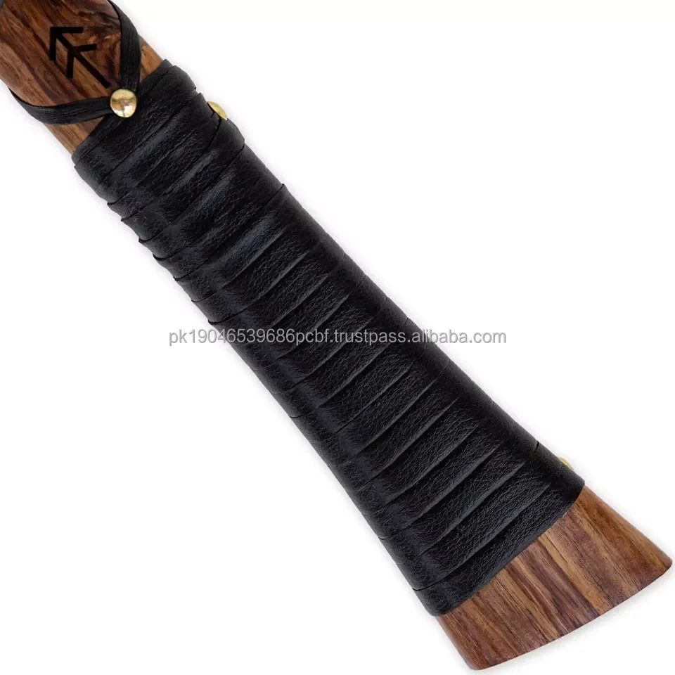 Functional Outdoor Hand Forged Viking Bearded  Axe Black Leather Wrap