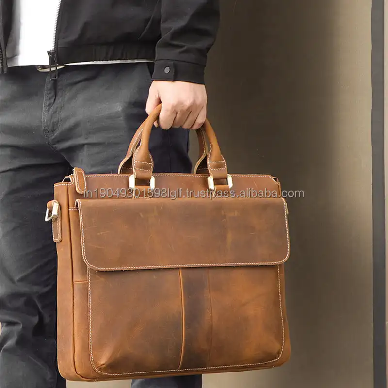 Crazy Horse Leather Messenger 14.inch Laptop Bag Custom Logo Laptop Bags For Men Wholesale Office Bag Leather Briefcase