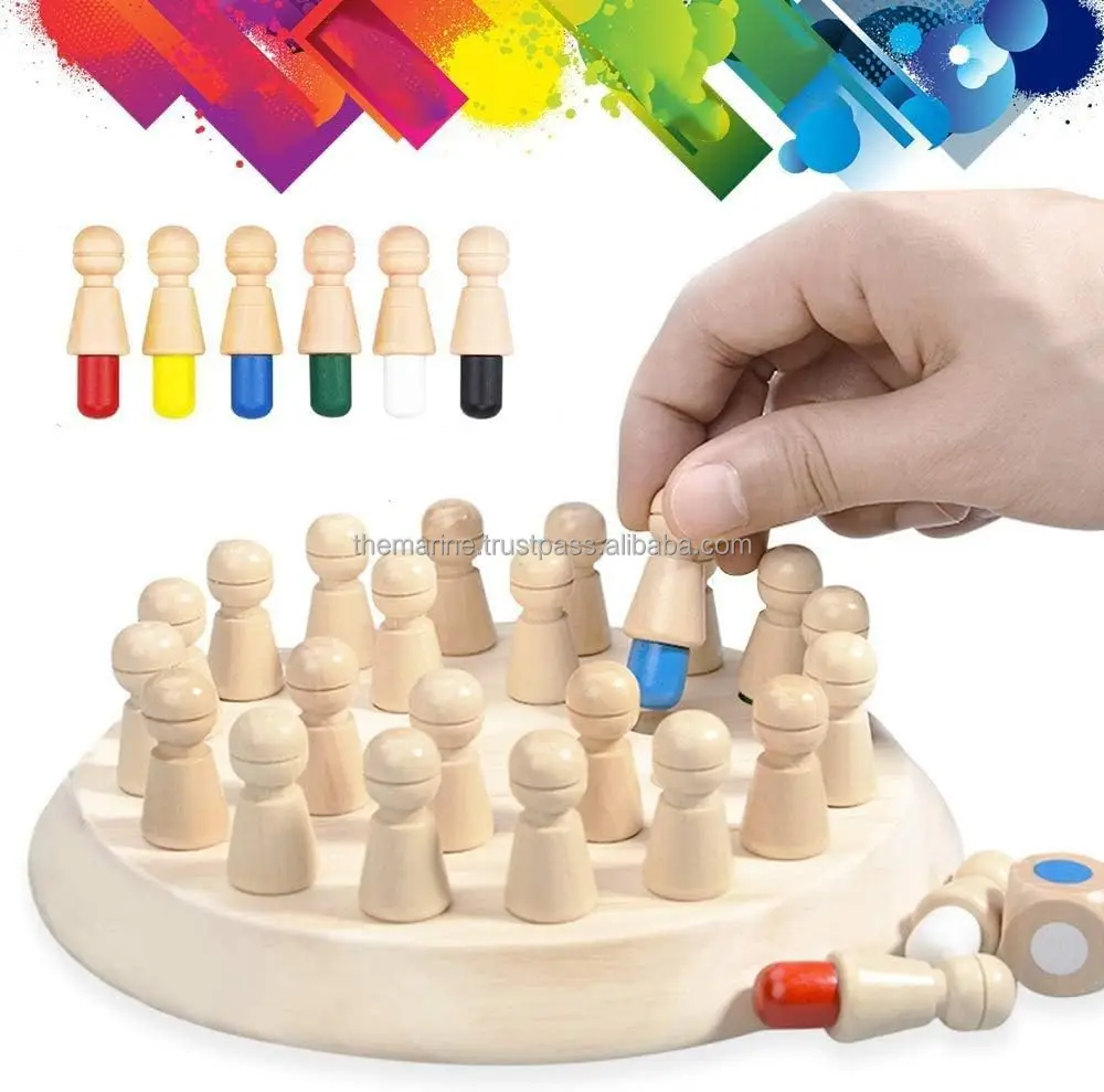 Wooden Chess Board Game Color Memory Matching Brain Teasers Game for Kids Toddler Learning Activities Educational Toys