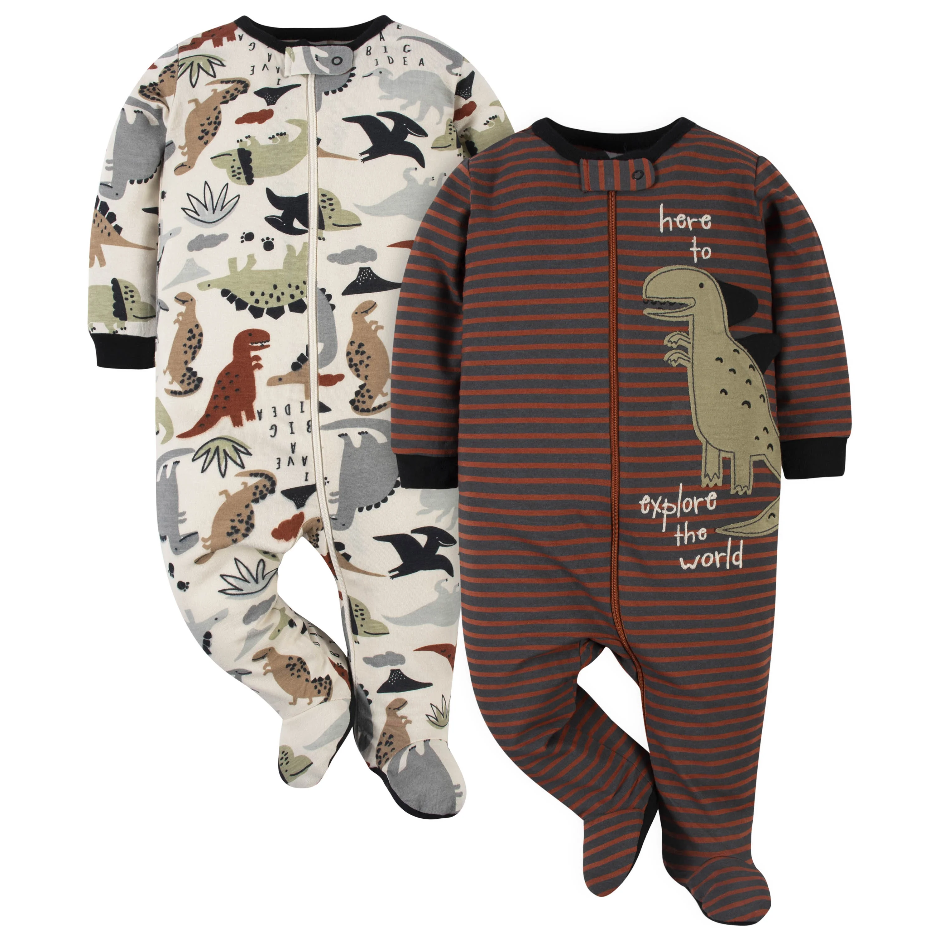 Gerber Organic Cotton Baby Boy Sleep N Play Clothing Set 2 Pack Dino Fashion Style for 6 Months Sustainable and Stylish